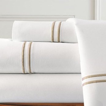 Hamptons 300 Thread Count 100% Egyptian Cotton Bed Sheet Set (Available Gold Trim only.) with 1 Flat, 1 Fitted and 2 Pillow Cases.(King Size, White)