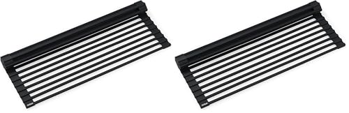 Image of Kraus Multipurpose Workstation Sink Roll-Up Dish Drying Rack, Colander and Trivet in Black, KRM-11BL (Pack of 2)