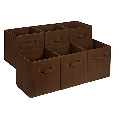Amazon Basics Cube Organizer Storage Bins Handles, Collapsible Fabric, Pack of 6, 13″x13″x13″, Brown
