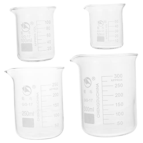 Cabilock Chemistry Lab Equipment 4pcs Glass Beakers Spouts Graduated Flask Sets