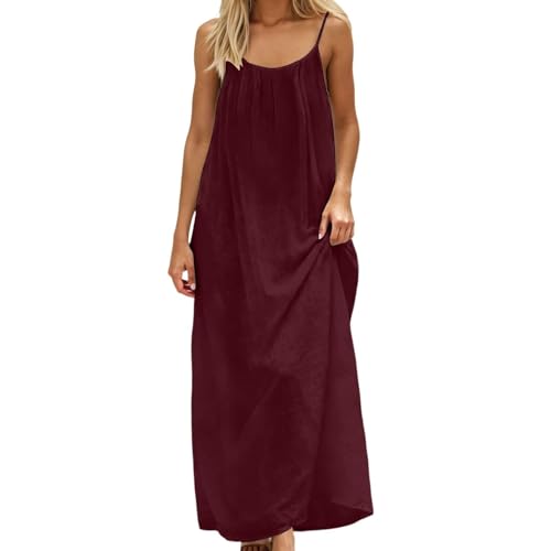 Image of HTHLVMD Backless Cami Dress Summer Dresses for Women 2026 Spaghetti Strap Dresses Womens Solid Color Backless Cami Dress
