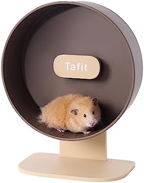 Tafit Quiet Hamster Wheel 10.2 Inch Dual-Bearings Silent Small Animals Running Exercise Wheel Height Adjustable for Syrian Dwarf Hamsters, Gerbils, Rats, or Other Small Pets, Brown