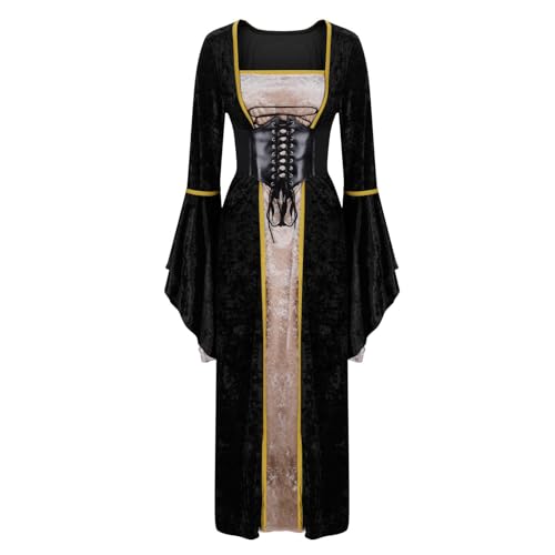 Vestidos vintage para mujer, estilo 16, retro, medieval, gótico, renacentista, victoriano, vestido de hada, bruja, elfo, cosplay, fiesta, carnaval, disfraz de Halloween, Negro, S