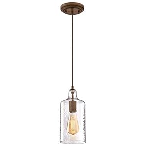Westinghouse 6371300 Barnwood Finish with Clear Textured Glass Carmen One Light Indoor Mini Pendant Size