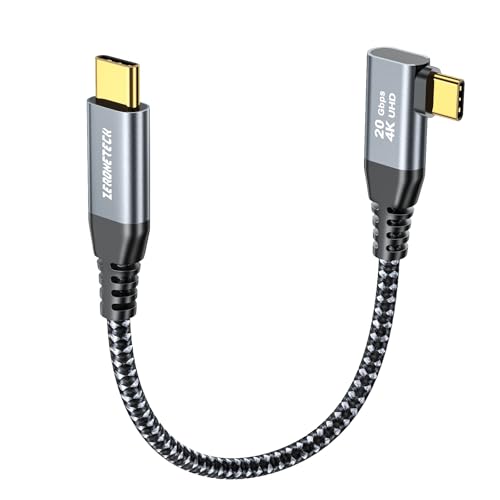 ZeroneTeck 12 inch USB C Cable 1FT, 20Gbps High Speed Data Transfer Short, Right Angle USB C 3.2 Gen 2×2 100W PD Charging, 4K@60Hz Type C Monitor Cable 90 Degree for iPhone16, MacBook, iPad, SSD, KYY