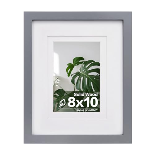 Egofine 8x10 Picture Frame Made of Solid Wood Covered by Plexiglass for Pictures 4x6 or 5x7 with Mat or 8x10 Without Mat Table Top Display and Wall Display Photo Frame Dark Gray