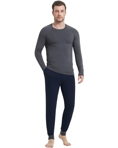 Image of NACHILA Mens Pajamas Set Long Sleeve Henley Sleepwear Top Soft Jogger Pants Pajamas Cool Pjs Set,Viscose Made from Bamboo