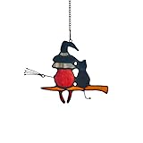 BOXCASA Witch and Cat Friendship Stained Glass Window Hangings,Hallowen Decoration Suncatcher,Gift...