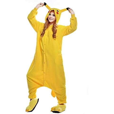 Wanziee Unisex Costume Anime Pikachu Animal Cosplay Hoodie Onesie Adult Pajamas Anime Dress Up Cartoon Party Halloween Sleepwear S M L XL (Small: fit for Height 148-158CM (59"-63")) Yellow Cover