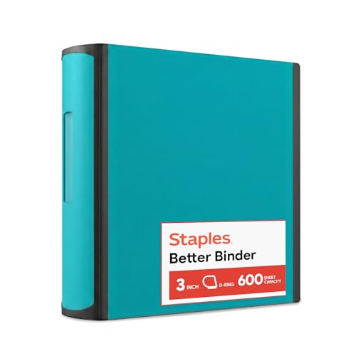 Staples Heavy-Duty 3-Inch D-Ring Binder, Teal – Large...