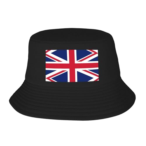 British Flag Adult Bucket Hat - UV Protection, Suitable for Outdoor Fishing Hiking Beach Vacation Black