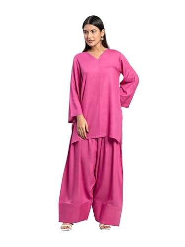 Image of Womens Rayon Solid Straight Kurta Farshi Salwar Set