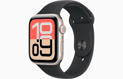 Apple Watch SE 3 [GPS, 44mm] Starlight Aluminum Case with Black Sport Band, M/L (Renewed Premium)
