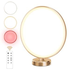 Red and White Light Therapy Lamp 630nm for Skin Care,Light Therapy Lamp 10000 Lux UV Free Sun Lamp with Touch Remote Control & Stepless Brightness,Timer for Home,Office(Gold)