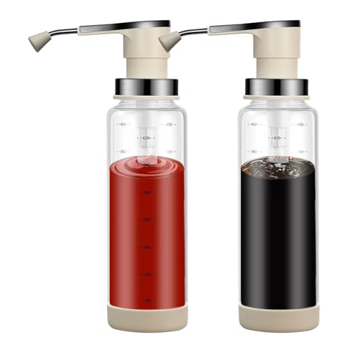 Bomba dispensadora de ketchup - Diseño de bomba recargable transparente, dispensadores de cocina de dos piezas, recipientes de almacenamiento de aderezo líquido, conjunto de organización de mesa