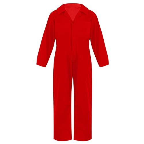 dPois Kinder Jungen Arbeitsoverall Langarm Jumpsuit Baumwolle Overall Einteiler Hosenanzug Uniform Anzug mit Reißverschluss Rot 170-176/15-16 Jahre