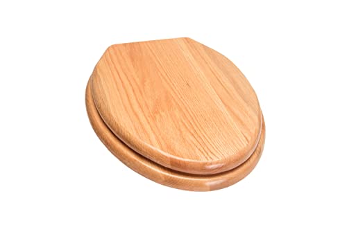 Bath Décor 5Q1E2-17AB Solid Oak Traditional Design Toilet Seat with Solid Metal Hinges, Elongated, Natural Oak with Antique Brass