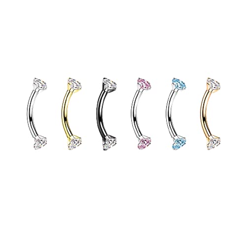 Pierced Owl - 16GA G23 Implant Grade Titanium Internally Threaded Prong Set CZ Crystal Ends Cartilage Helix Daith Rook Eyebrow Curved Barbell3