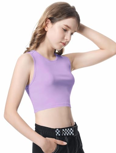 Image of EXARUS Girls Crop Tank Top Dance Hip Hop Outfits Cheer Cropped Top | Kids Tween Youth Summer Athletic Dance Convention Fitted Gymnastics Sleeveless Clothes