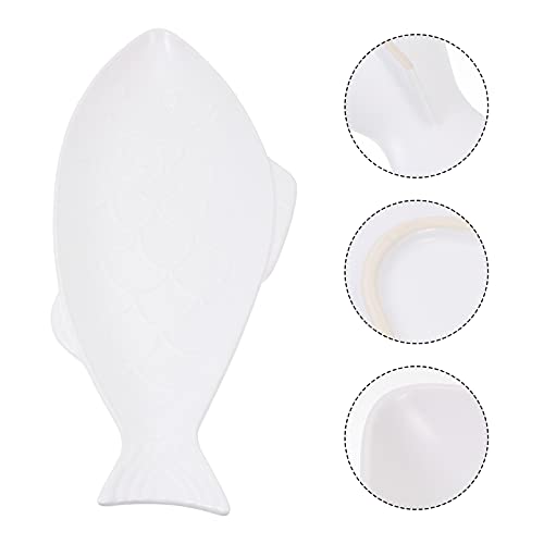 Cabilock Fish Shaped Dish Ceramic Dinner Plate Food Plate Dessert Appetizer Platter Snack Tray Server Fish Decor For Home Restaurant White #TOP5