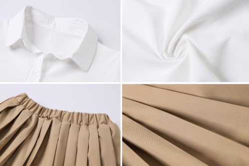 Image of Betusline Girls Skirt Set JK School Uniform 2-Piece Outfit - Short Sleeve Shirt with Bow & Pleated Skirt 4T-14Y
