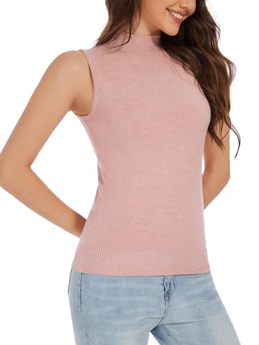 Pink Sleeveless Mock Neck Tops for Women Mock Turtle Neck Vest Tops 2XL3
