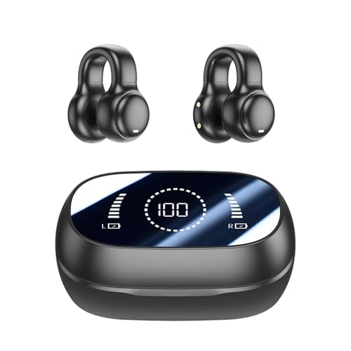 Auriculares inalámbricos de oído abierto Bluetooth con clip mini auriculares de carga auriculares deportivos conducción ósea auriculares para entrenamiento, correr, conducir, caminar (negro)