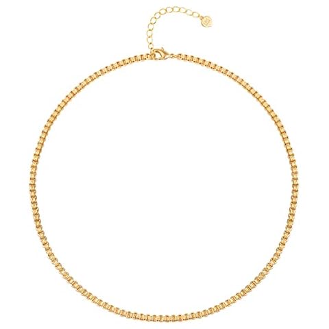 SOFYBJA 18K Gold Link Chain Choker Necklace Statellite Chain Box Chain Women Statement Adjustable Clavicle Chain Handmade Jewelry Gifts, 18k gold, no gemstone Cover
