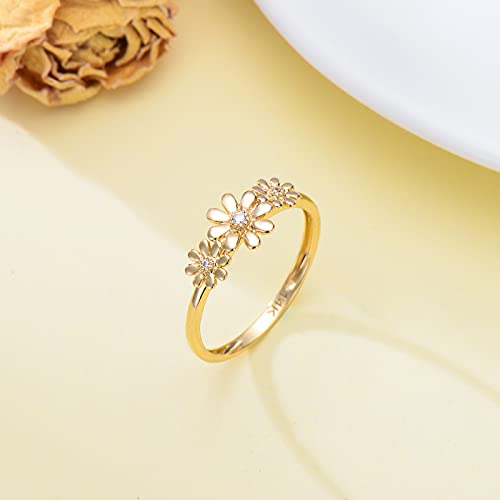 SISGEM 14K Real Gold Nature Diamond Daisy Ring for Women,Yellow Gold Dainty Flower Ring Anniversary Rings for Wife Mom Casual Rings Delicate Engagement Ring Wedding Band Ring for Her4