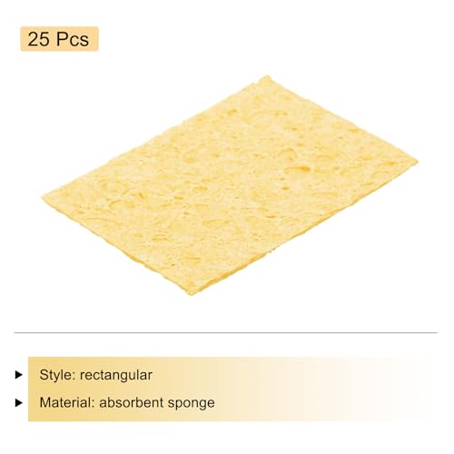 Image of MECCANIXITY 25PCS Soldering Sponge 50 x 35mm Rectangle Deep Yellow Cleaning Pad Welding Tip Iron Replacement for Cleaning Soldering Iron 2mm Natural Thickness 11mm Water Absorption Thickness
