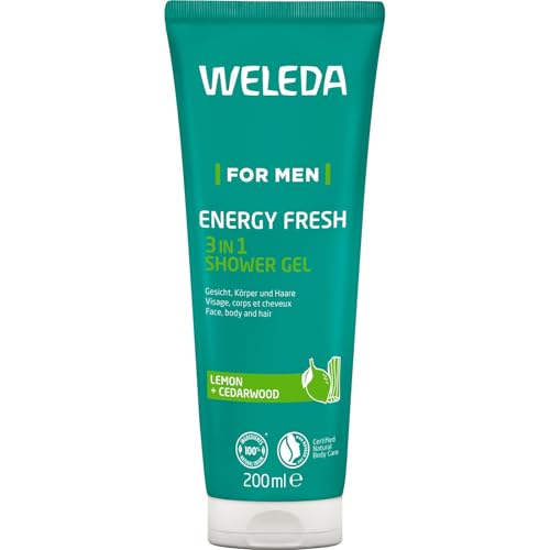 WELEDA Bio For Men 3in1 Duschgel & Shampoo Energy Fresh - Naturkosmetik Männer Duschseife & Haarpflege mit Zitrone & Zedernholz Duft. Shower Gel zur Reinigung von Gesicht, Körper & Haar (1x 200ml)
