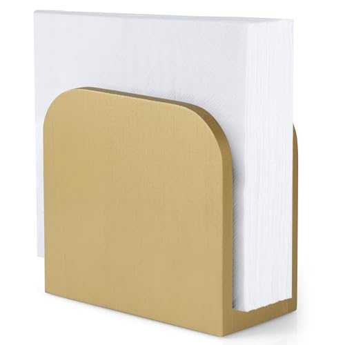 Image of ALELION Wooden Napkin Holder for Table, Upright Napkin Holders for Kitchen, Standing Napkin Dispenser for Kitchen Dining Room Party Cocktail Outdoor Use, Gold