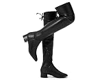 Greatonu Women's Over Knee High Boots Warm Winter Long Boot with Side Zipper Back Lace Fashion Thigh High Boots Black PU Leather-1.77 UK 6