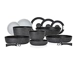 Tower Freedom 13pc Detachable Handles Cookware Set with Precision Black Diamond Coating, Induction Compatible, Stackable Design, Black