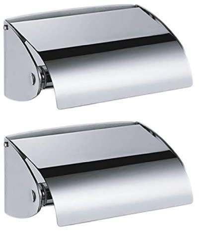 Imaashi Toilet Paper Holder with Cover, SS304 Stainless Steel, Wall Mounted, Anti-Rust, Brushed Finish, Pack of 2