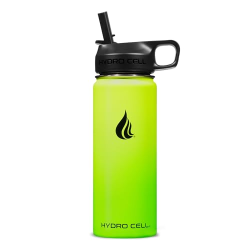 Image of HYDRO CELL Stainless Steel Insulated Water Bottle with Straw - For Cold & Hot Drinks - Metal Vacuum Flask with Screw Cap and Modern Leakproof Sport Thermos for Adults (Neon 18oz)