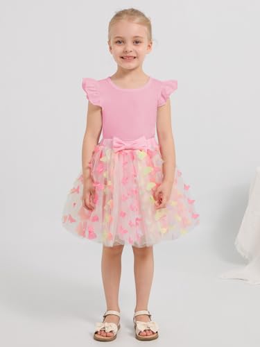 Image of Girls Tulle Skirt Set Kid Toddler Girl 2 Piece Outfits Ruffle Sleeve T-Shirt Bowknot Tutu Dress Birthday Party Outfit