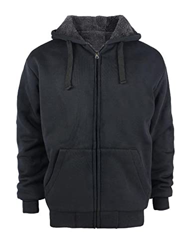 TanBridge Mens Sherpa Lined Hoodie Zip Up Plus Sizes Warm Fleece Hoodie with Padded Sleeve & Rib Cuffs
