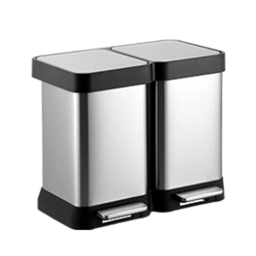 GarveeHome 10 Gallon Step-Open Dual Trash and Recycling Bin with Soft-Close Lid, Modern, Minimalistic for Home, Kitchen, Laundry Room, Office, Bedroom, Bathroom, Without Inner Bucket, 40L(2x20L)