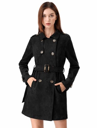 Manteau en daim synthétique Allegra K chaud et coupe-vent à double boutonnage noir
