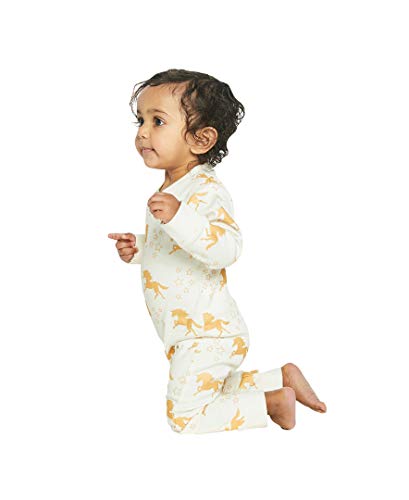 Image of Masala Kids Toddler Girl's Organic Zippered One Piece Unicorn Stars Pants, Vanilla, 3-6M