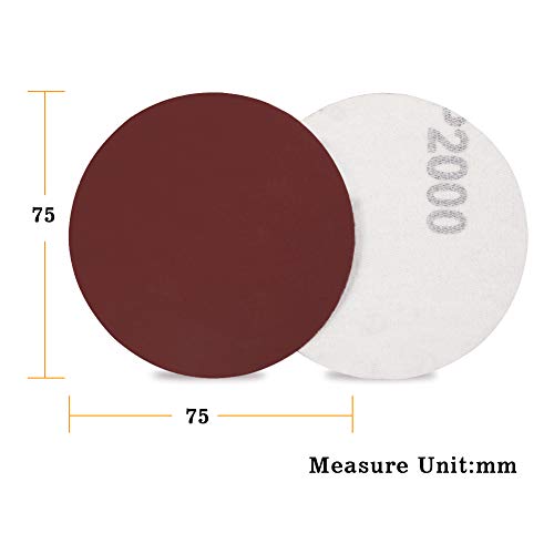 SPEEDWOX 100pcs Sanding Discs 3 Inch Sandpaper 2000 Grit Hook and Loop Sanding Discs for Drill Grinder Rotary Tools No Hole