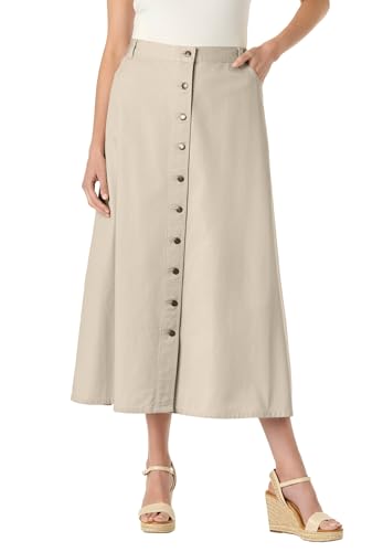 Woman Within Plus Size Perfect Cotton Button Front Denim Skirt