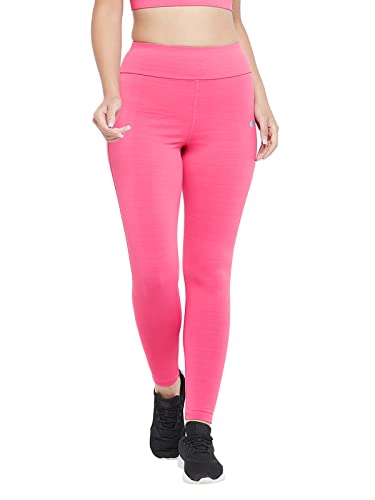 Image of Clovia Women's Snug Fit Active High Rise Tights with Reflective Logo in Pink