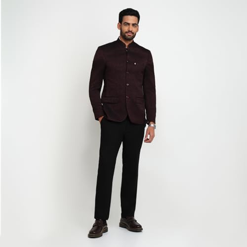 Image of Raymond Men Regular Fit Jacquard Pattern Pure Polyester Band Collar Full Sleeve Festive Suit