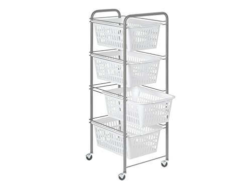 Artex Carrello Siena Carrello con 4 Cesti Bianchi, Plastica, Silver, 32x38x79 cm