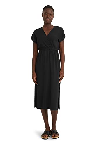 C&A Damen Kleid V-Ausschnitt Midi Wickel-Form Kleider schwarz M