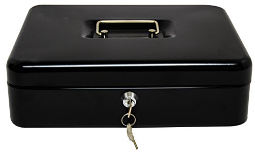 Royal Brands Cash Box with Key Lock, Portable Metal Storage Box, Money Box w/Double Layer 2 Keys for Security, Festivals, Fundraisers, Garage/Yard Sales (Black, XL 12x9.5x4 in)
