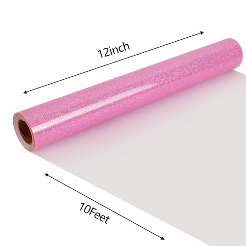 Image of FUNKAKA Glitter Fluorescent Purple HTV Heat Transfer Vinyl Rolls, 12 inch x 10ft PU Iron on Vinyl for T-Shirts, Glitter HTV Vinyl for All Cutter Machines Easy to Cut & Weed for DIY Design