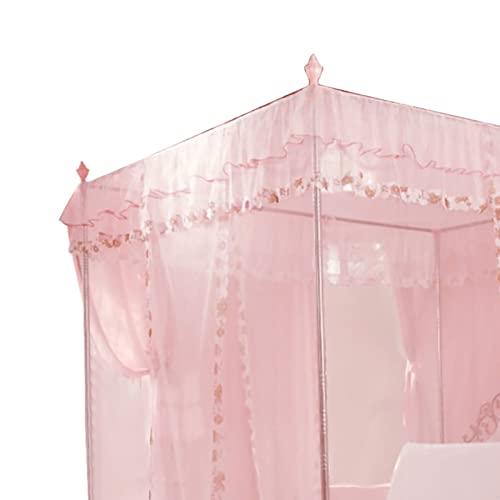 Cortina de cama con dosel de triple apertura y red transpirable con ribete de encaje de lujo 5